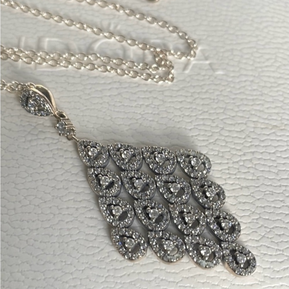 Pandora Cascading Glamour CZ Teardrops In Diamond Shaped Pendant